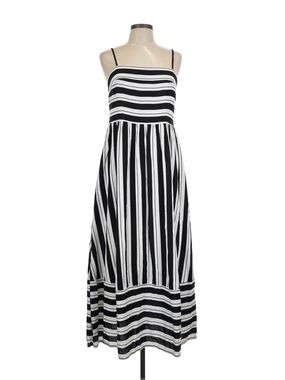 Black & White Striped Maxi Dress with Spaghetti Straps - Women